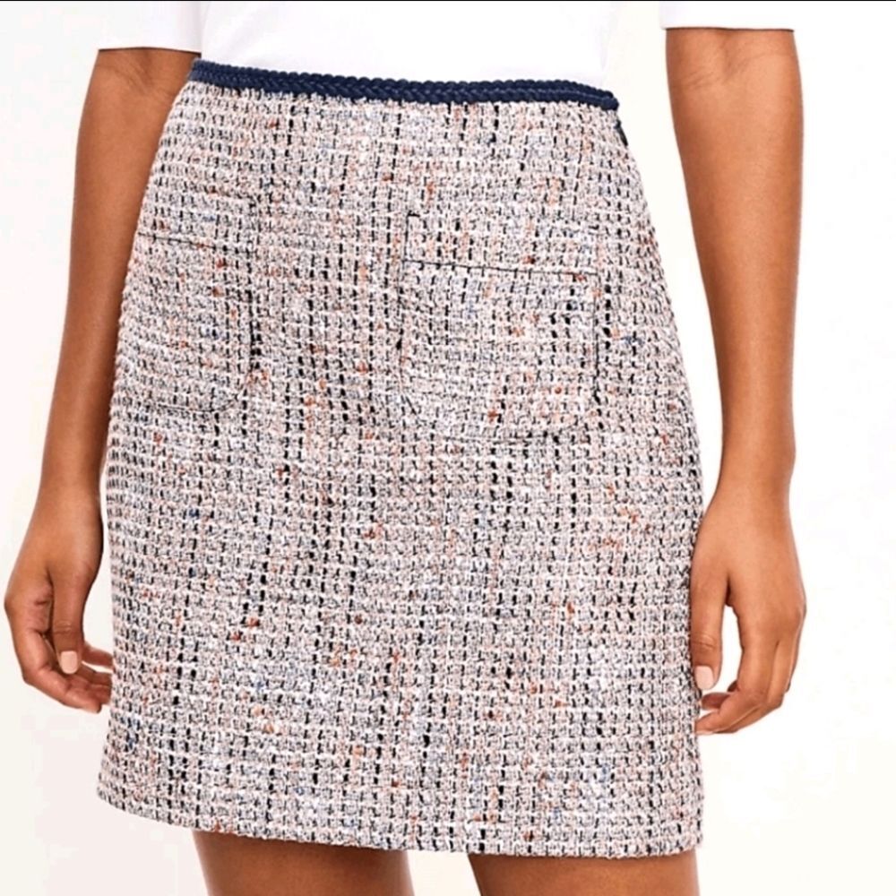 Ann Taylor LOFT Tweed Pocket Skirt Navy Multicolor Lined Size 12 Preppy